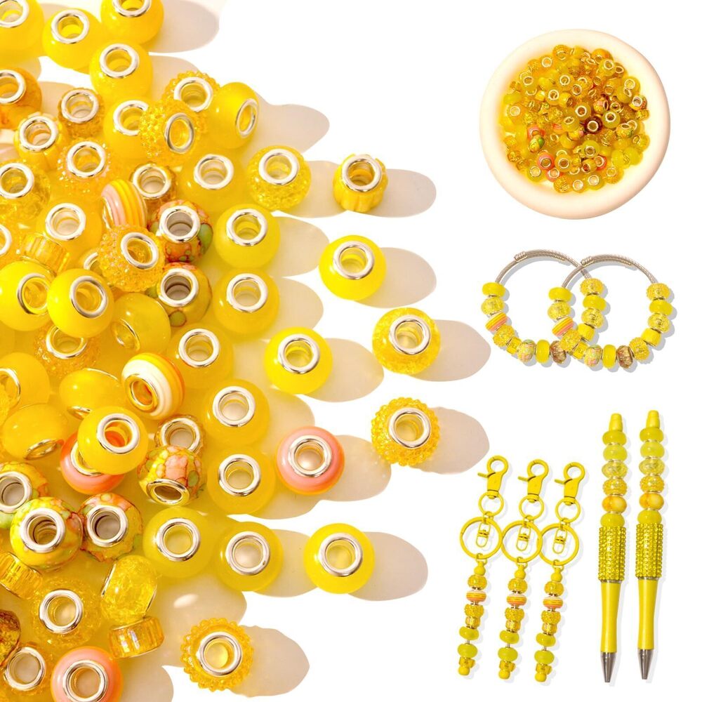 9054 220 Pcs Beads for Pens - European Craft Large Hole Beads - Yellow